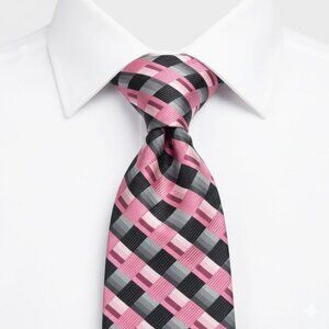 Stafford Silk Tie Pink Gray Geometric Checker Formal Professional